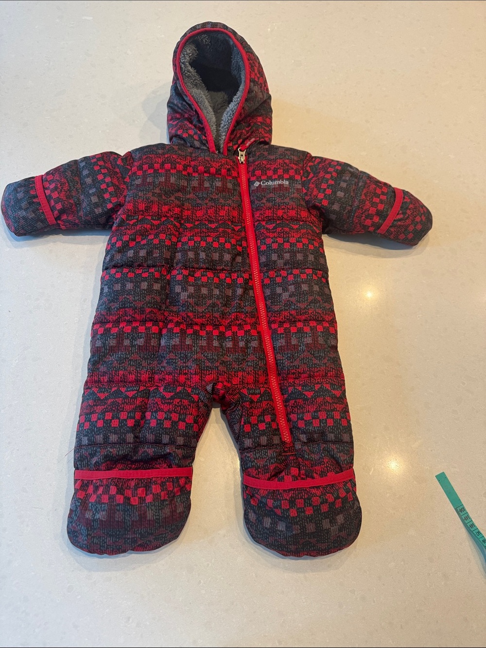 Columbia Red and Gray Patterned Kids One-Piece Bunting